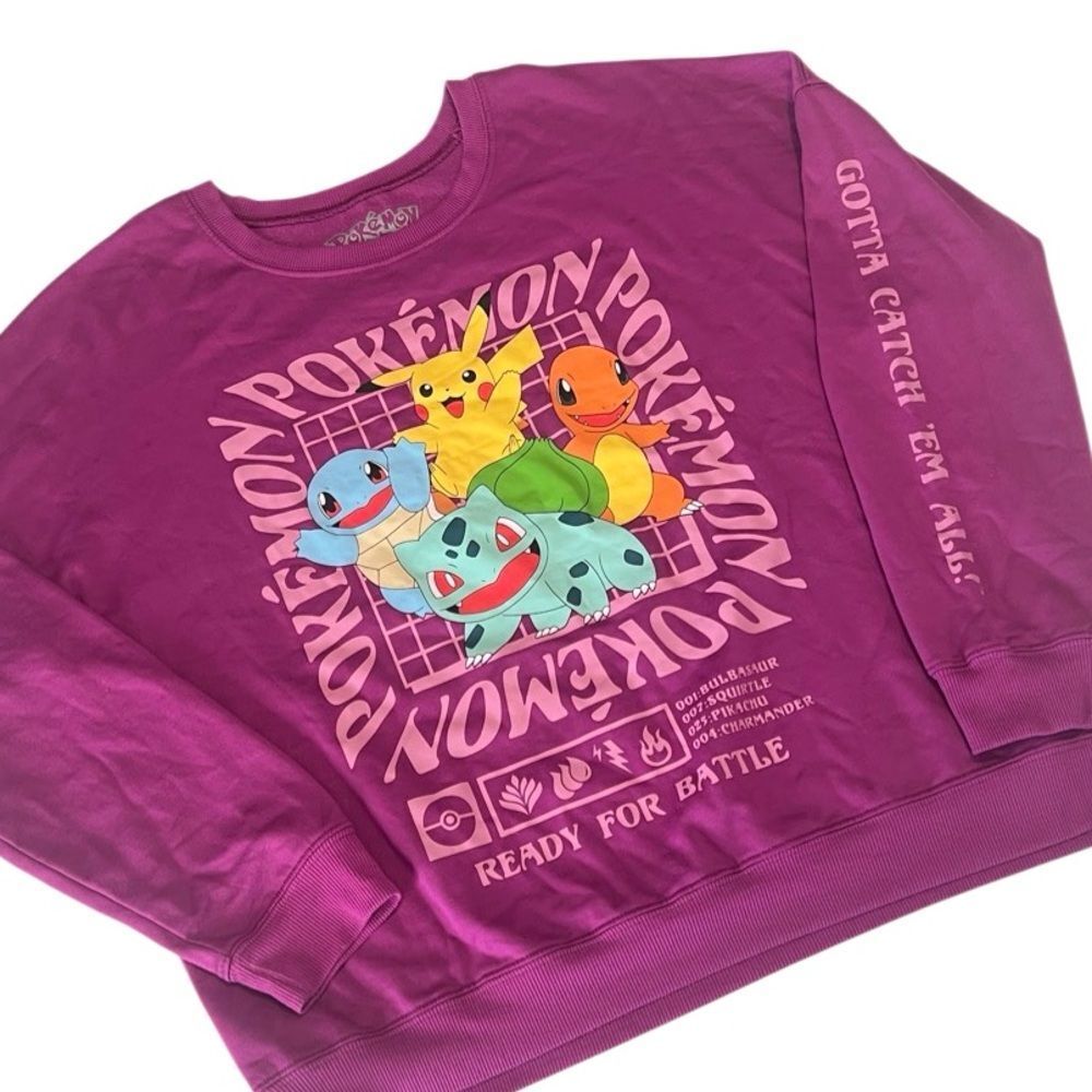 Pokemon Ready For Battle Purple Fleece Lined Pullover Sweatshirt Size Large